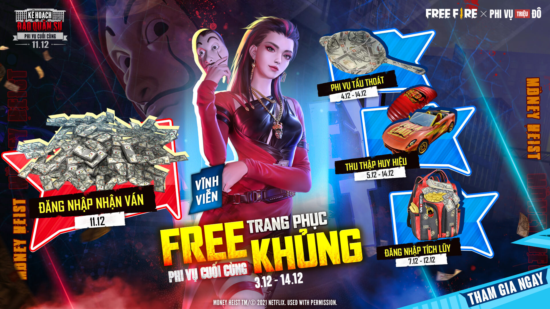 Free Fire x Phi Vụ Cuối Cùng: Nhiều nhiệm vụ và phần thưởng hơn đang chờ đợi người chơi vào ngày 11 tháng 12