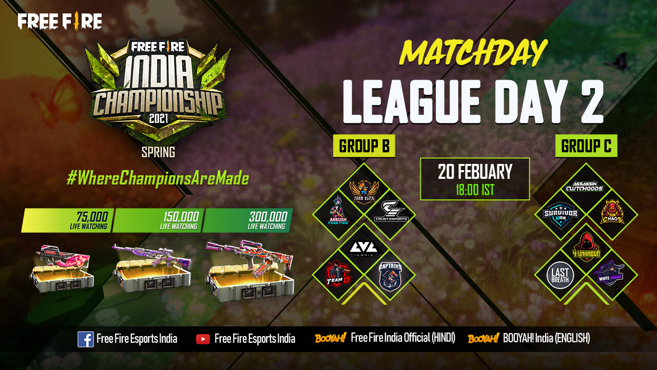 [HINDI] Free Fire India Championship 2021 Spring | League Day 2 | Group B & C