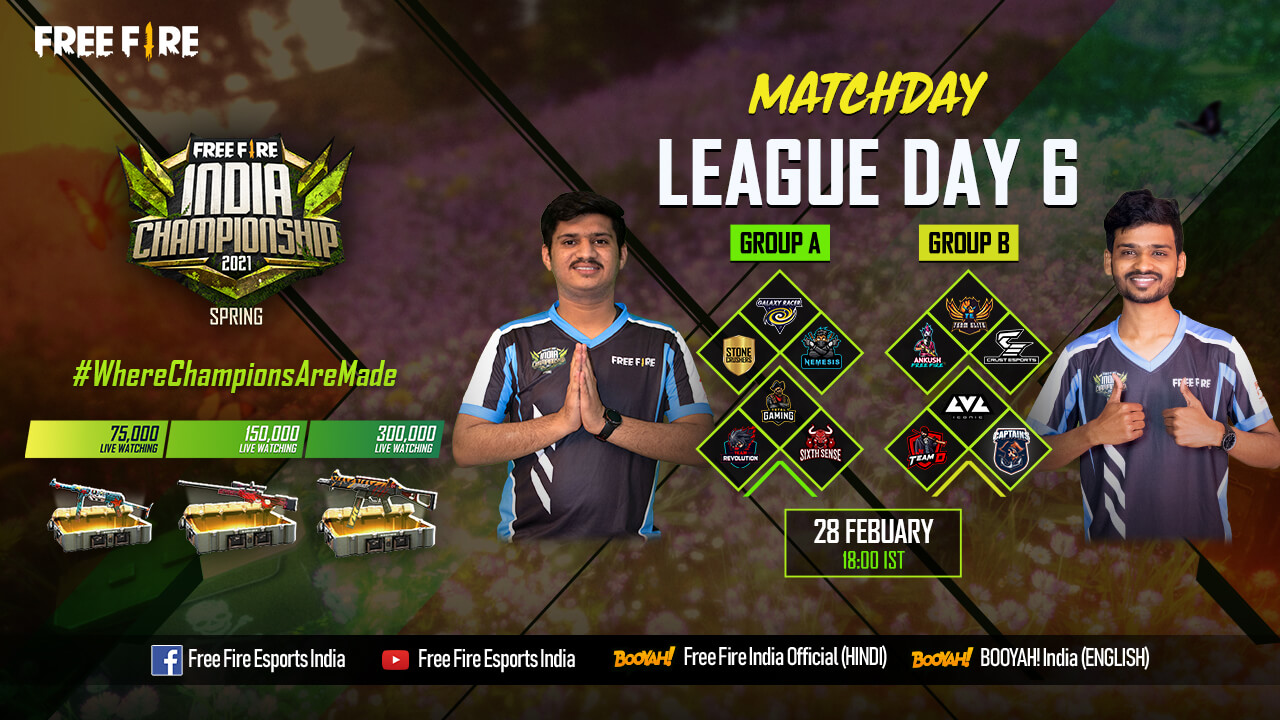 [HINDI] Free Fire India Championship 2021 Spring | League Day 6 | Group A & B