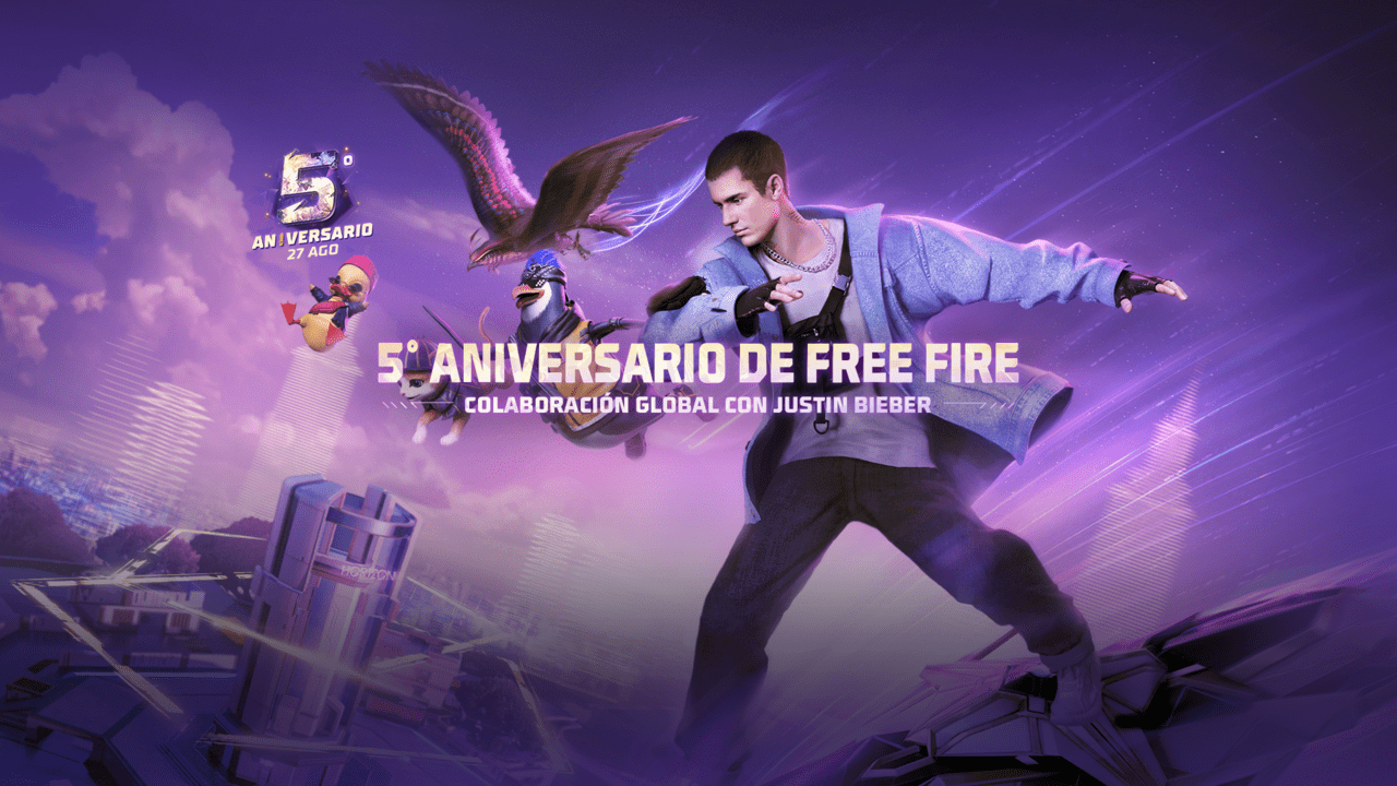 Anuncio de la colaboración Free Fire x Justin Bieber